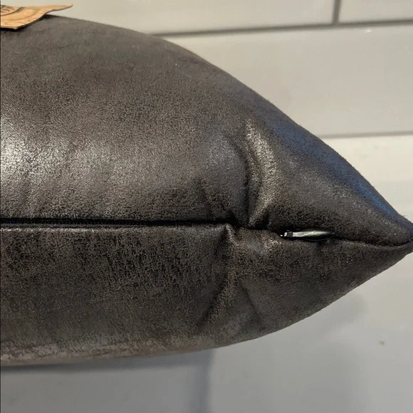 Wooded River Brown Leather Decorative Pillow- 12” x 18” - Picture 4 of 5